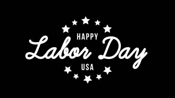 美国劳动节快乐，透明背景alpha通道上的文字动画。
