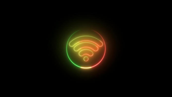 霓虹Wi-Fi热点符号，Wi-Fi网络连接动画。网络与技术理念。
