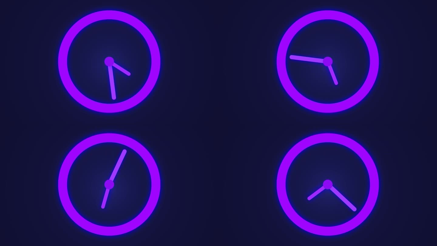 抽象青色时钟动画，12小时时钟动画，青色倒计时时钟隔离动画在蓝色背景，时钟隔离。