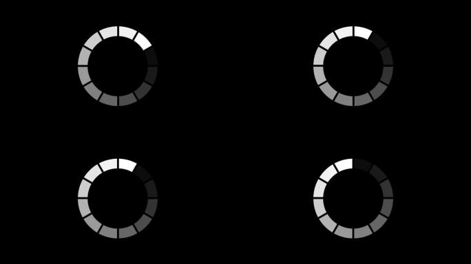 在带有alpha通道的黑色透明背景上加载圆形动画，网页界面或应用程序界面的元素动画，搜索，更新和缓冲