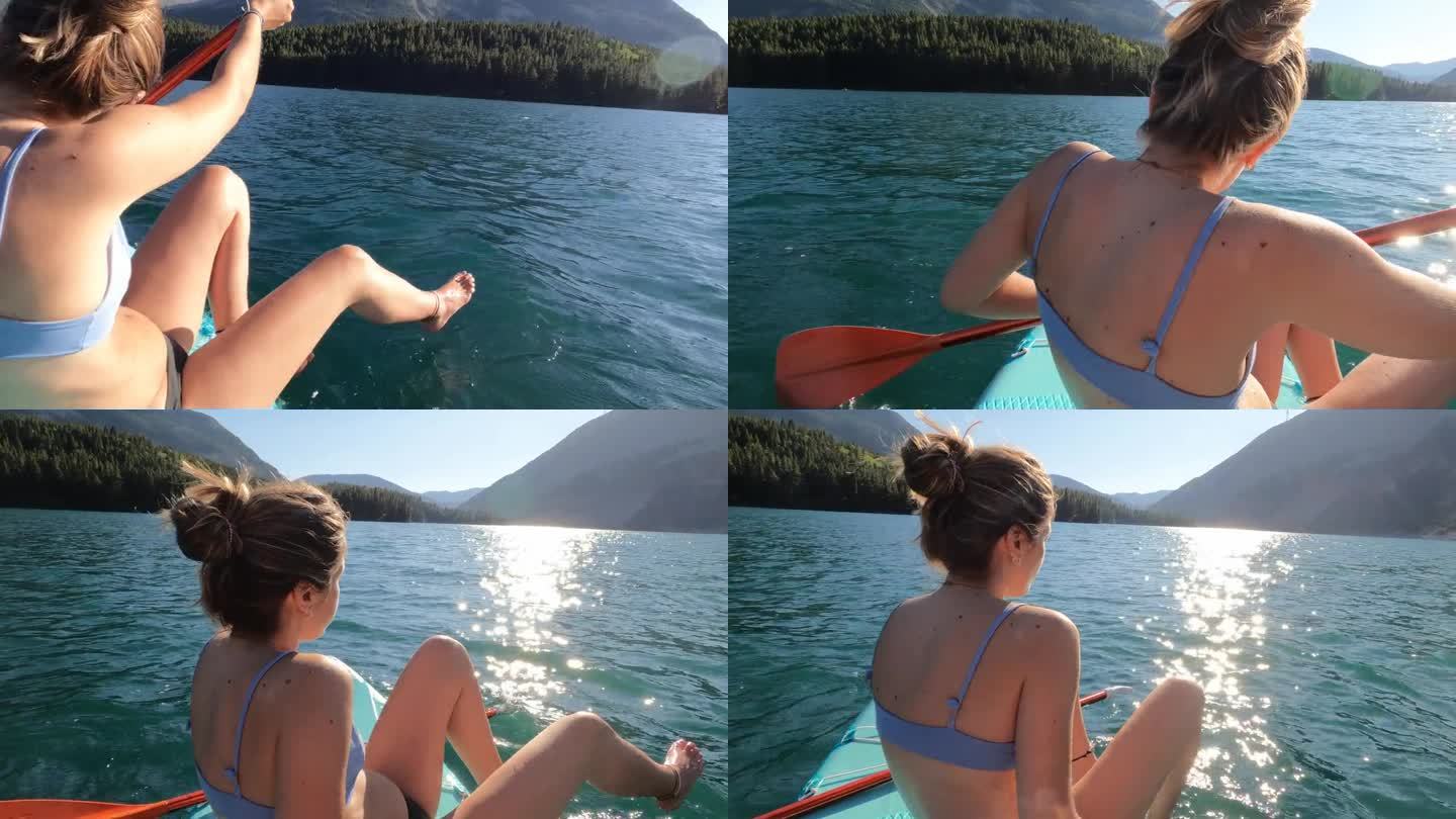 年轻女子桨板(SUP)的视角