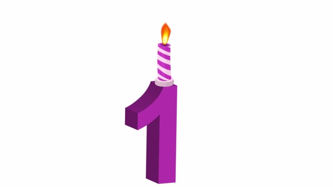 1岁生日。用燃烧的蜡烛庆祝周年纪念日的动画。卡通
