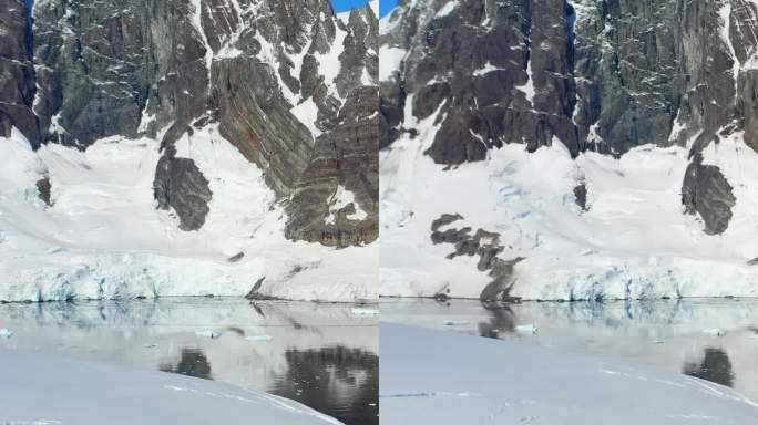 垂直视频特写迷人的景观与南极冰山上的雪。