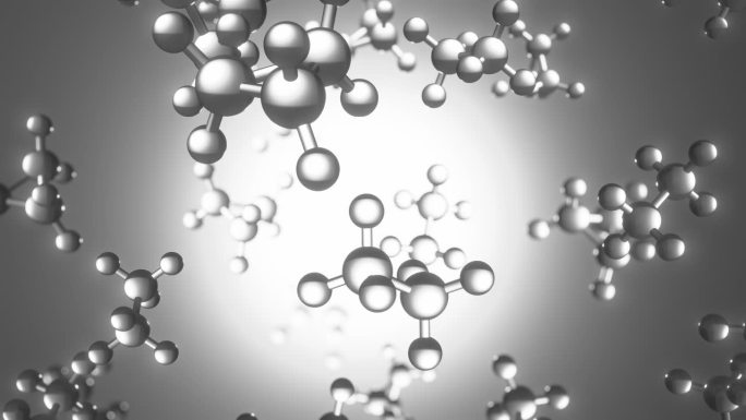 旋转分子化合物的三维渲染化学背景在黑色和白色