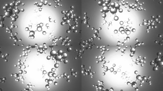 旋转分子化合物的三维渲染化学背景在黑色和白色