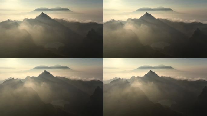 空中无人机拍摄的克鲁德火山日出场景和蓝色火山口，克鲁德火山，Kediri，东爪哇，印度尼西亚