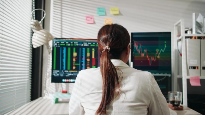 女商人用技术分析分析股票市场