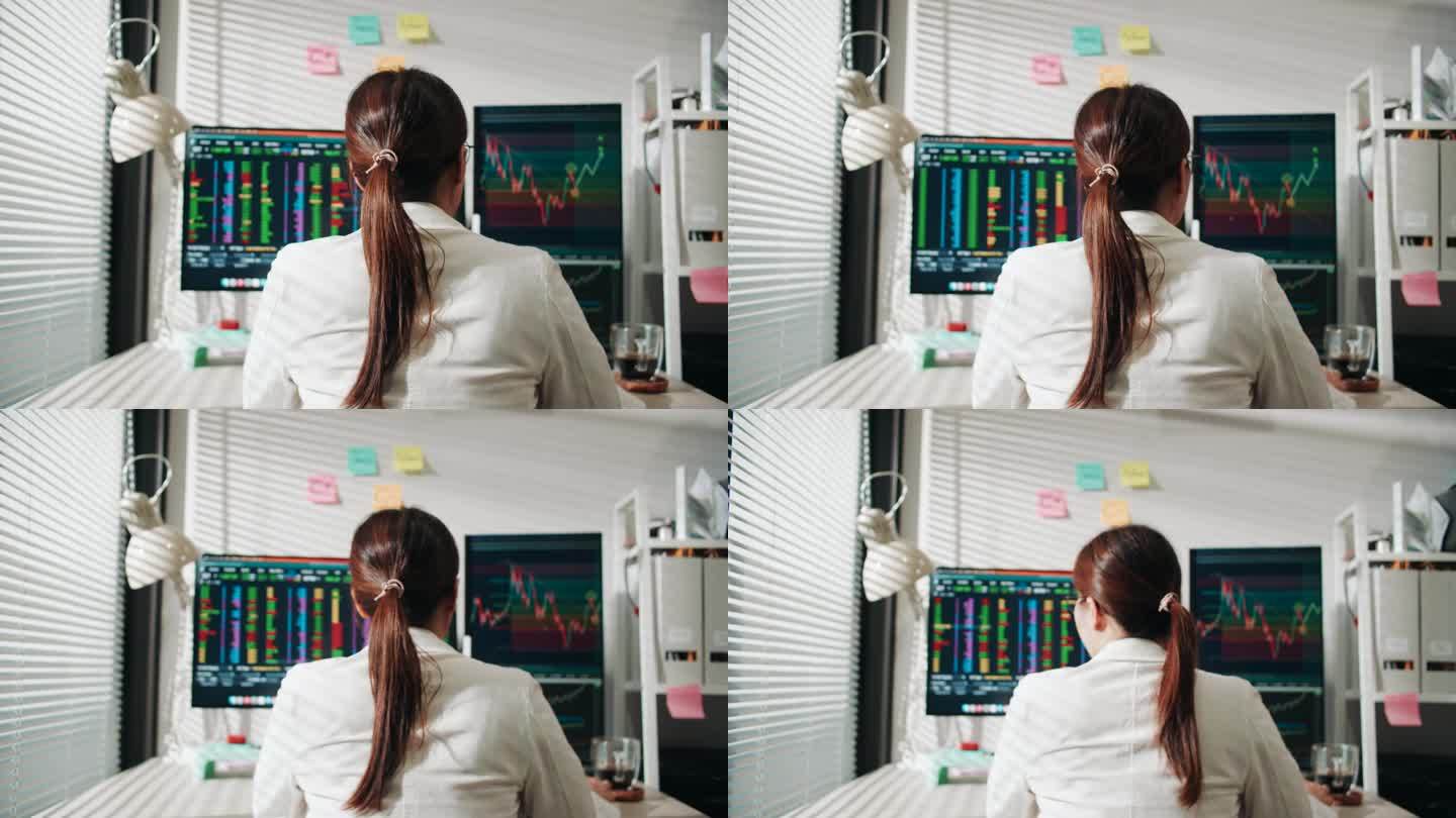 女商人用技术分析分析股票市场