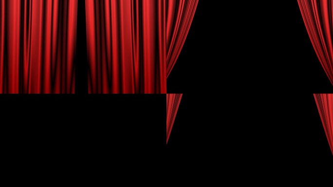 动画素材(透明背景)带有alpha通道的MOV，带有红色绸缎状的舞台窗帘左右打开