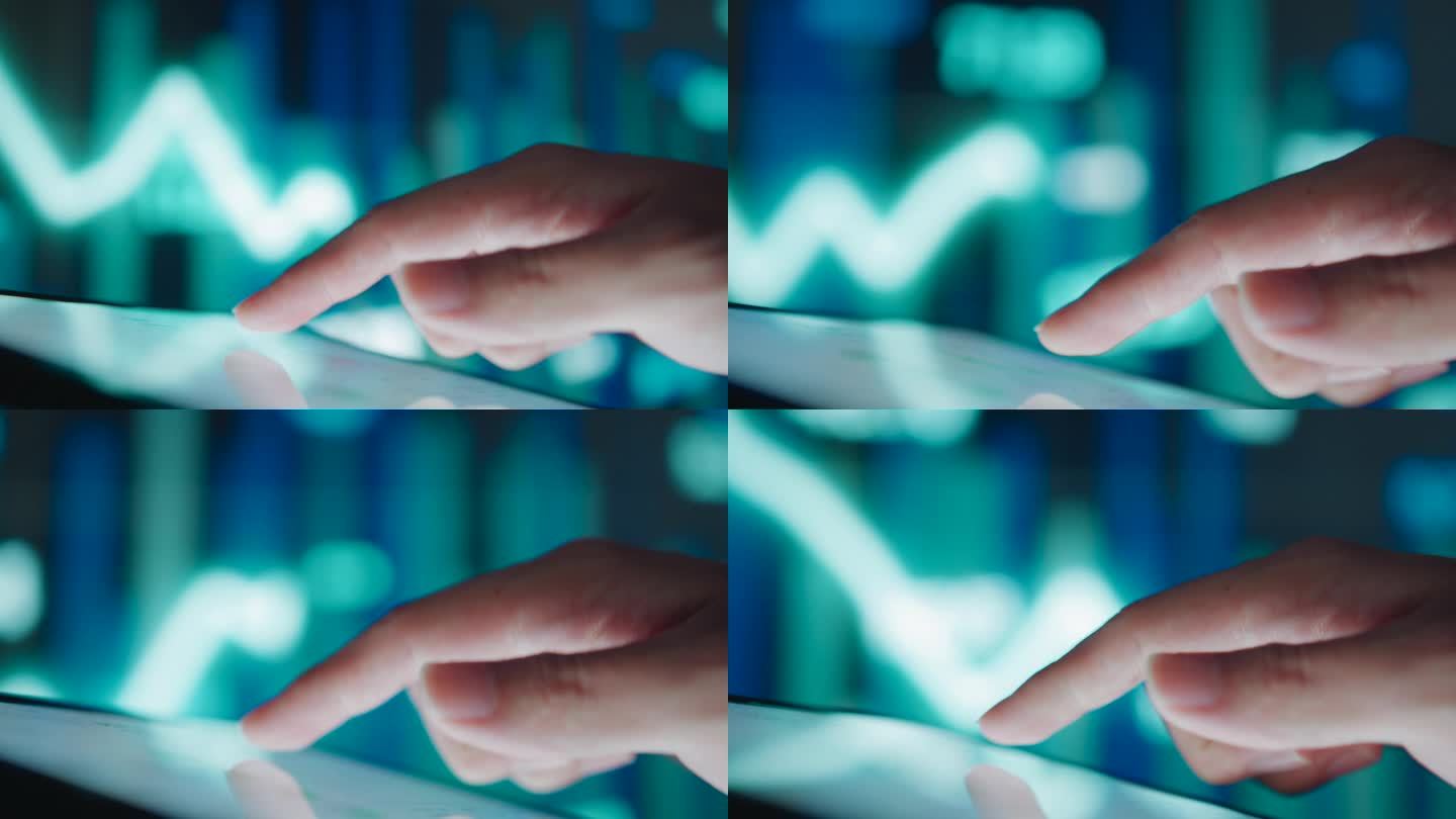 近距离的手势在数字平板电脑上分析股票市场