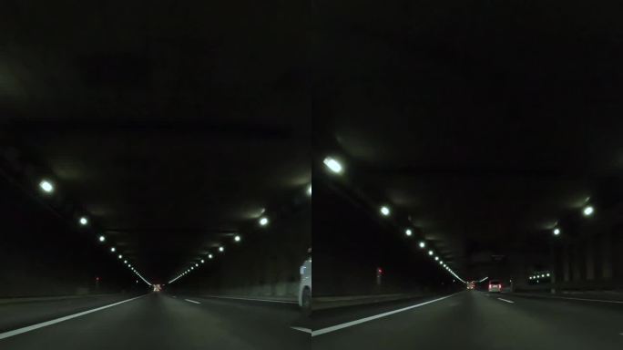 半夜开车穿过高速公路隧道