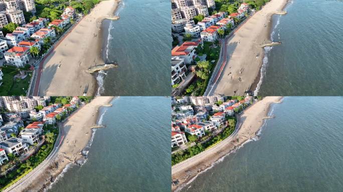 厦门海岸线航拍海边沙滩风景珍珠湾海滨浴场