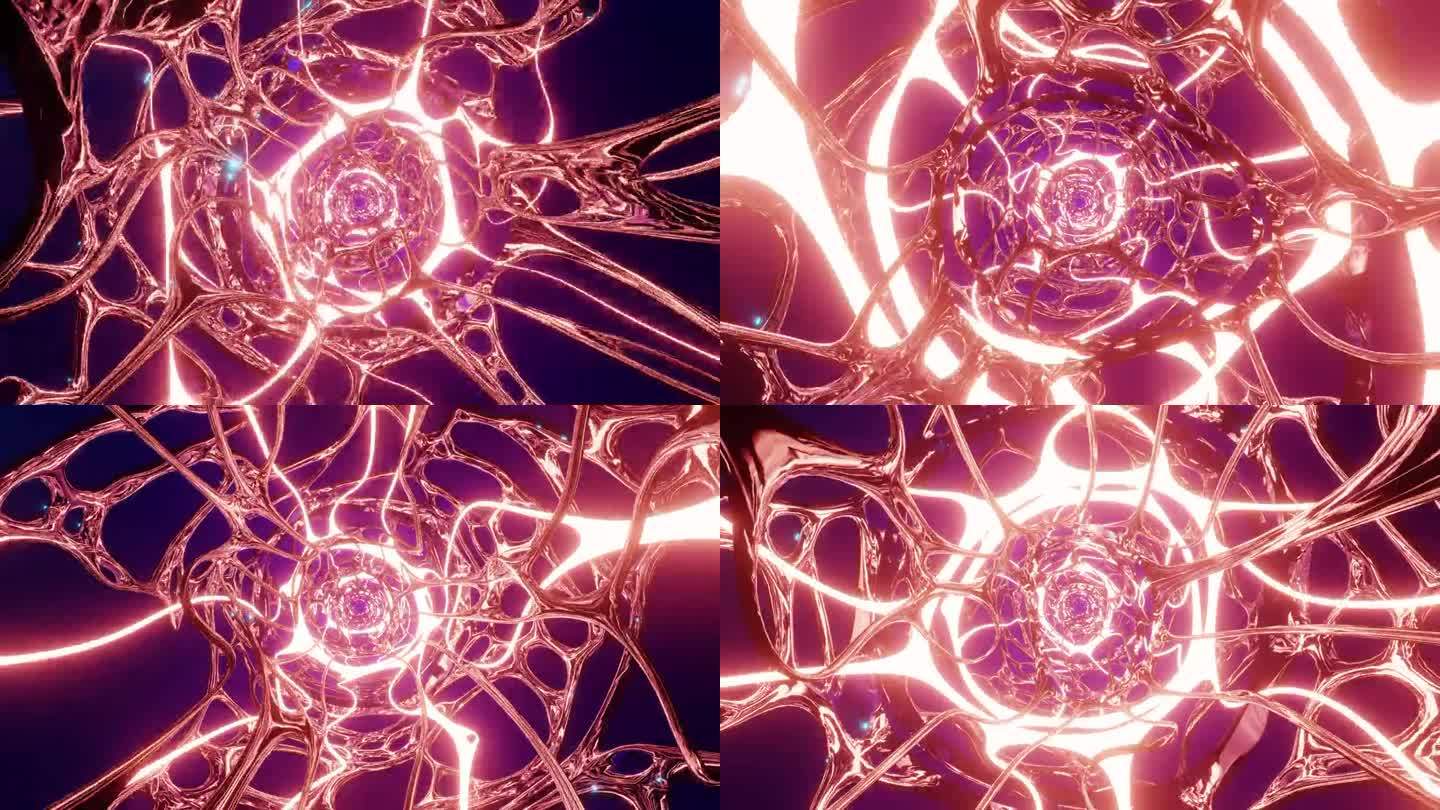 编织红色有机金属纤维闪烁快节奏的音乐作为舞蹈背景3d渲染。Vj迪斯科循环动画Dj集或夜总会，节日，屏