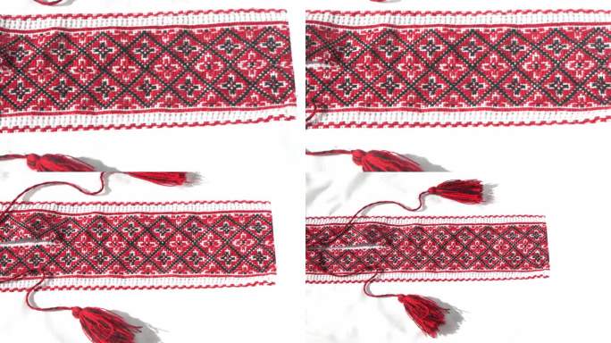 乌克兰服装刺绣衬衫。红黑线背景。Vyshyvanka是乌克兰的象征。刺绣十字绣。乌克兰民族针法。传统