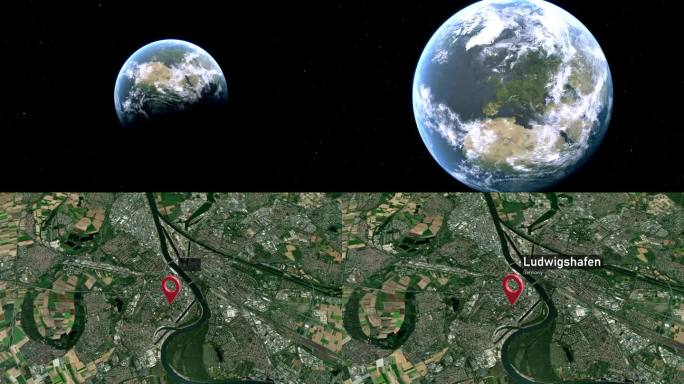 路德维希港城市地图从太空到地球缩放，德国
