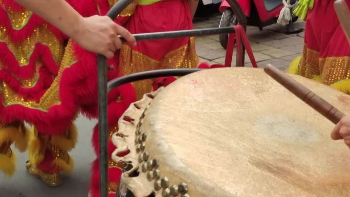 敲锣打鼓广告宣传锣鼓声音 醒狮特写