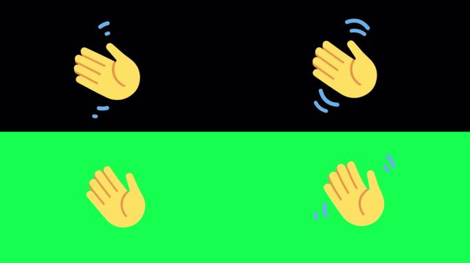 在透明的背景alpha通道和绿色屏幕色度键上挥手表情符号动画。问候或告别的标志