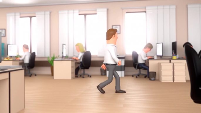 当员工在办公桌前工作时，商人或经理走进办公室