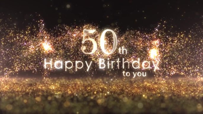 用金色的纸屑和微粒祝你50岁生日快乐，50岁生日，庆祝生日