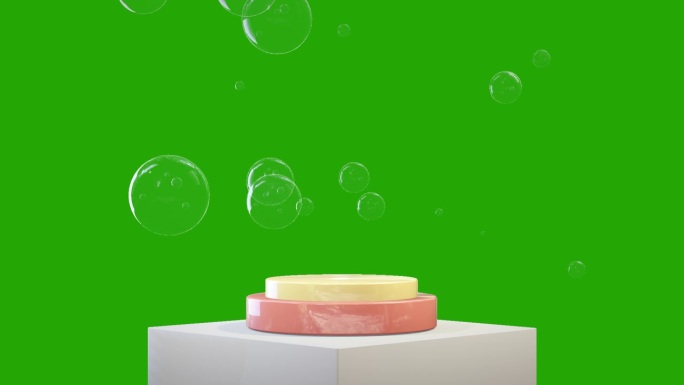 广告台的虚拟产品与肥皂泡浮动，绿屏铬