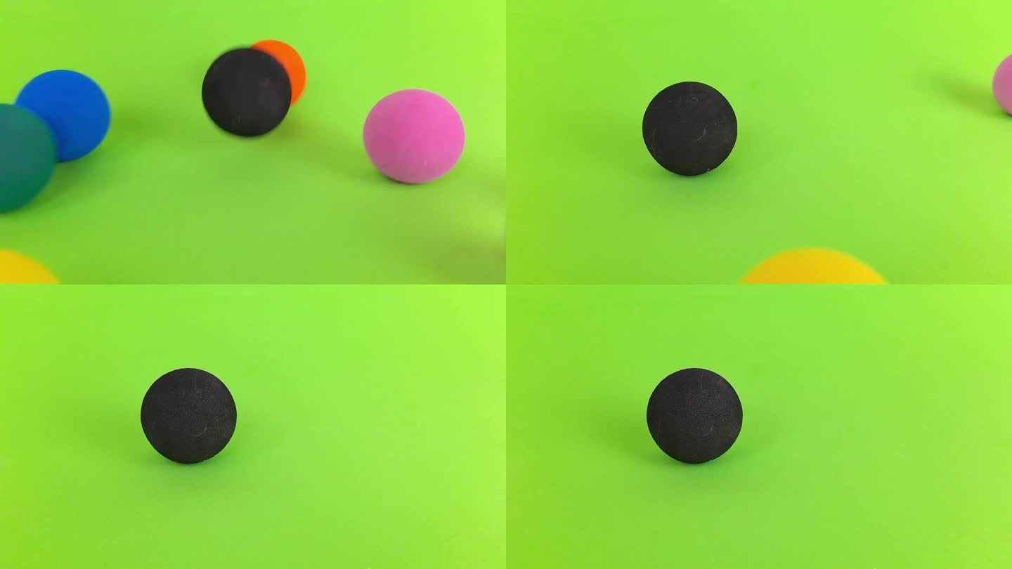 工作室里的彩球落在绿色的屏幕上