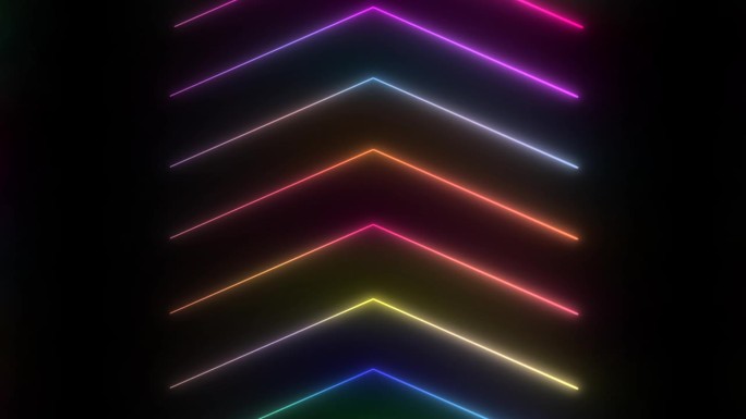 箭牌以五彩霓虹为背景，以发光的箭头向上，技术现代，显示出前进方向的方式。空的舞台后台显示粉红色灯的动