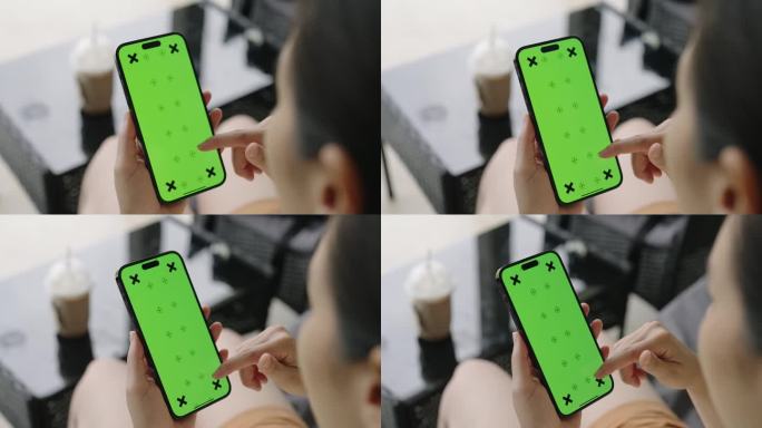 女人在智能手机屏幕上使用色度键