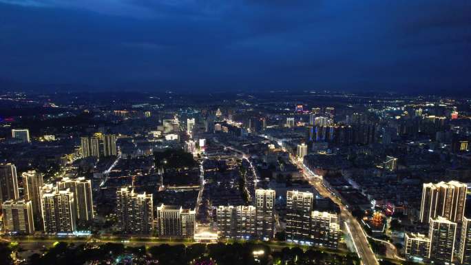 福建漳州城市夕阳晚霞夜幕降临夜景灯光航拍