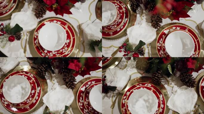 陶瓷店里陈列的圣诞盘子和碗