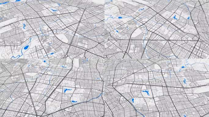 灰蓝色波哥大地图背景循环。哥伦比亚城市上空盘旋的镜头。无缝全景旋转在市中心的背景。