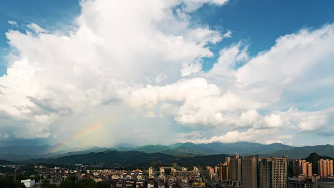 福建三明永安夏季蓝天积雨云与彩虹延时空镜