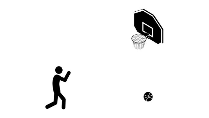 简笔画篮球游戏，三分投篮入圈，平面4K动画。