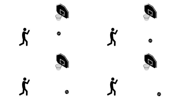 简笔画篮球游戏，三分投篮入圈，平面4K动画。