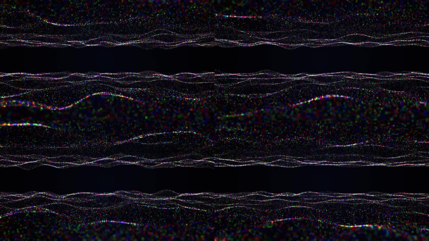 蓝绿红点海浪漂浮的网络空间背景环。全球网络慢波海洋概念无缝背景。抽象互联网数据空间创意设计。文本标题