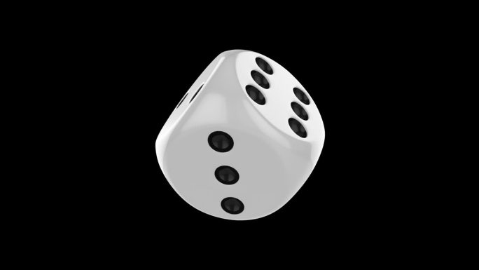 一个旋转的白色骰子的动画隔离在一个透明的背景。