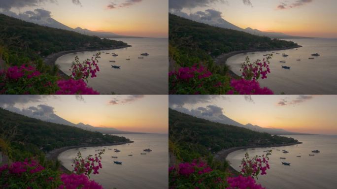 夕阳下的印尼巴厘岛杰美鲁克湾