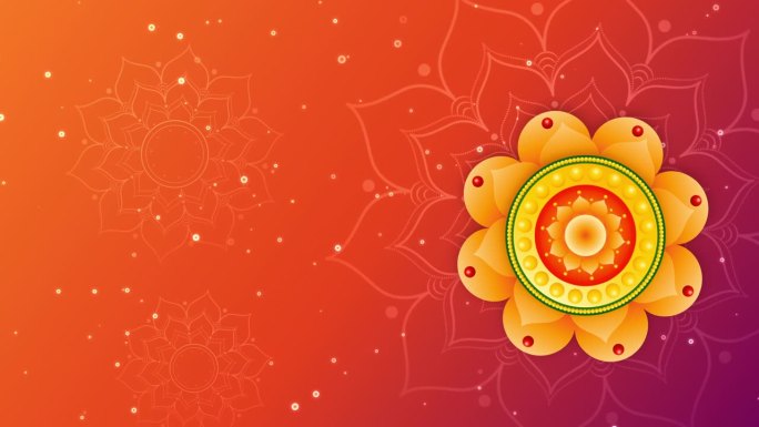 颗粒印度风格的花曼陀罗在橙色的背景
