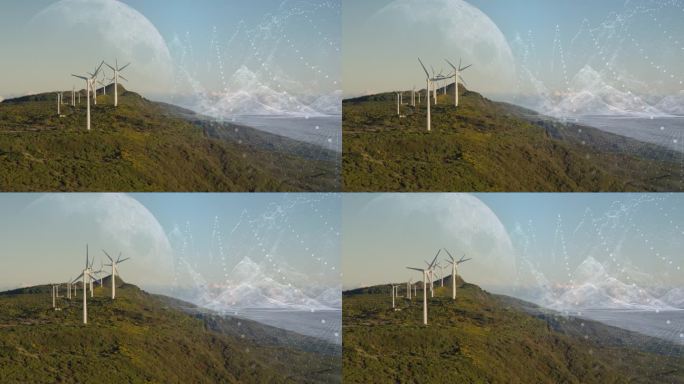 山上的风力涡轮机产生可再生能源