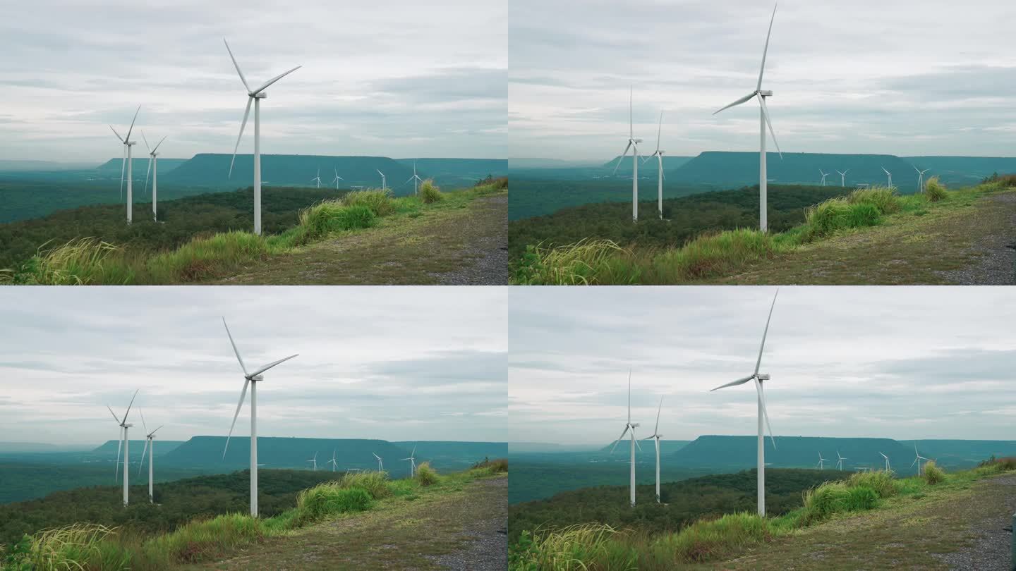 通过风力涡轮机农场将风能转化为电能的先进理念。