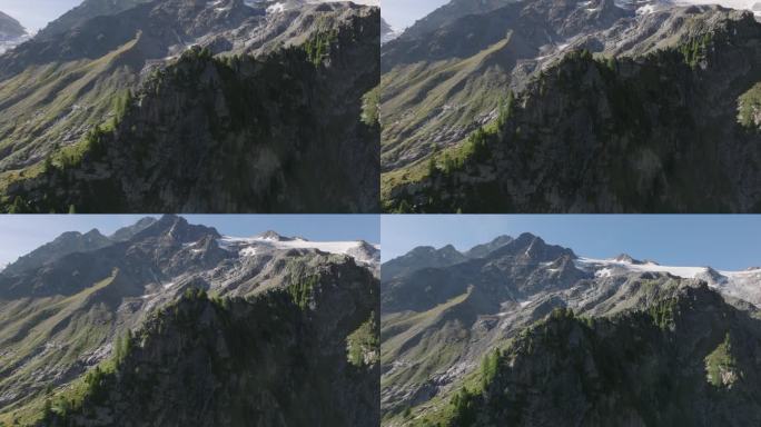 高空无人机拍摄的高山山峰和冰川