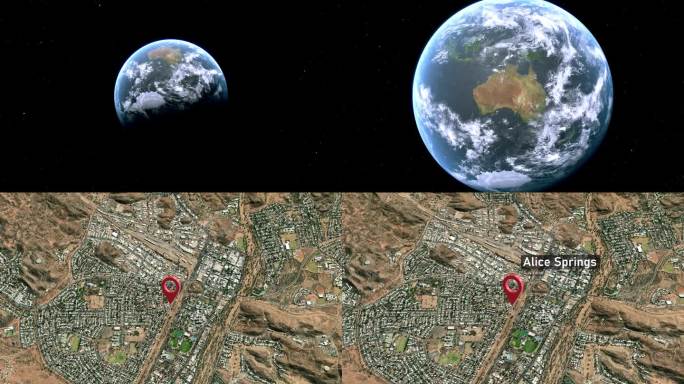 爱丽丝泉城市地图从太空缩放到地球，澳大利亚