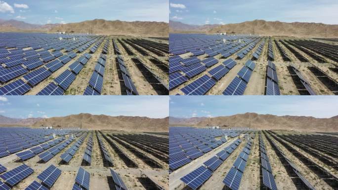 Drone clip over a field of solar panels