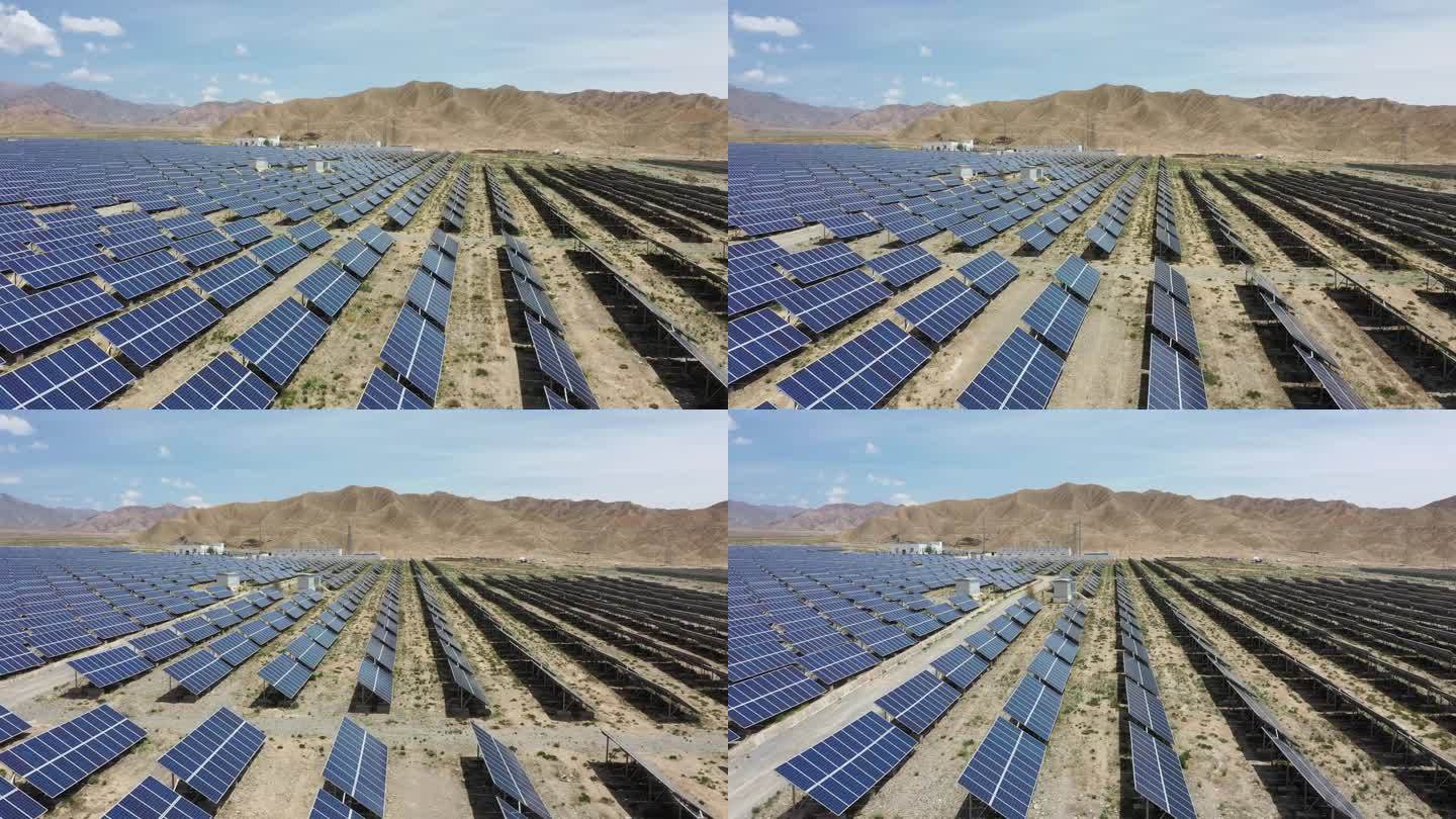 Drone clip over a field of solar panels