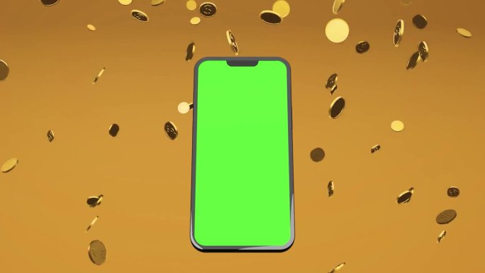 动画手机旋转起来，金币下雨，手机绿屏