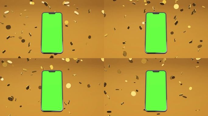 动画手机旋转起来，金币下雨，手机绿屏