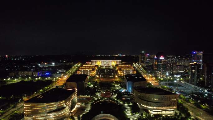 福建泉州市政府市民广场夜景灯光航拍