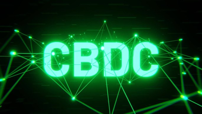 数字货币CBDC(中央银行数字货币)在未来主义背景上的3D动画是一种视觉上令人惊叹和未来主义的视觉元