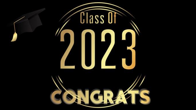 2023届黑色和金色毕业典礼和帽子动画。
