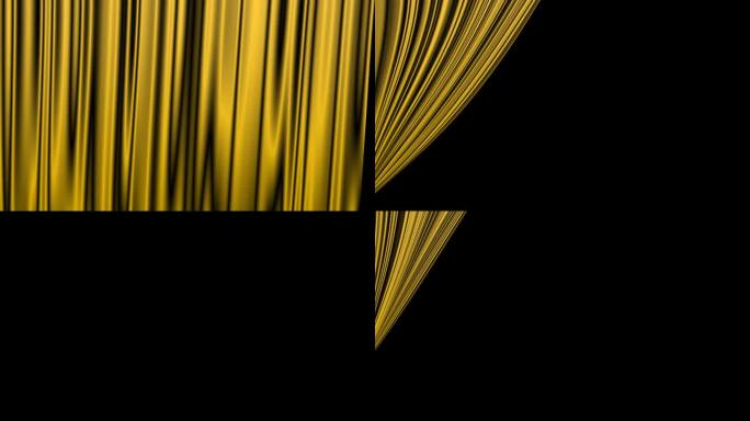 金色绸缎风格的舞台幕布向左侧打开，带有alpha通道的动画背景材料(透明背景)