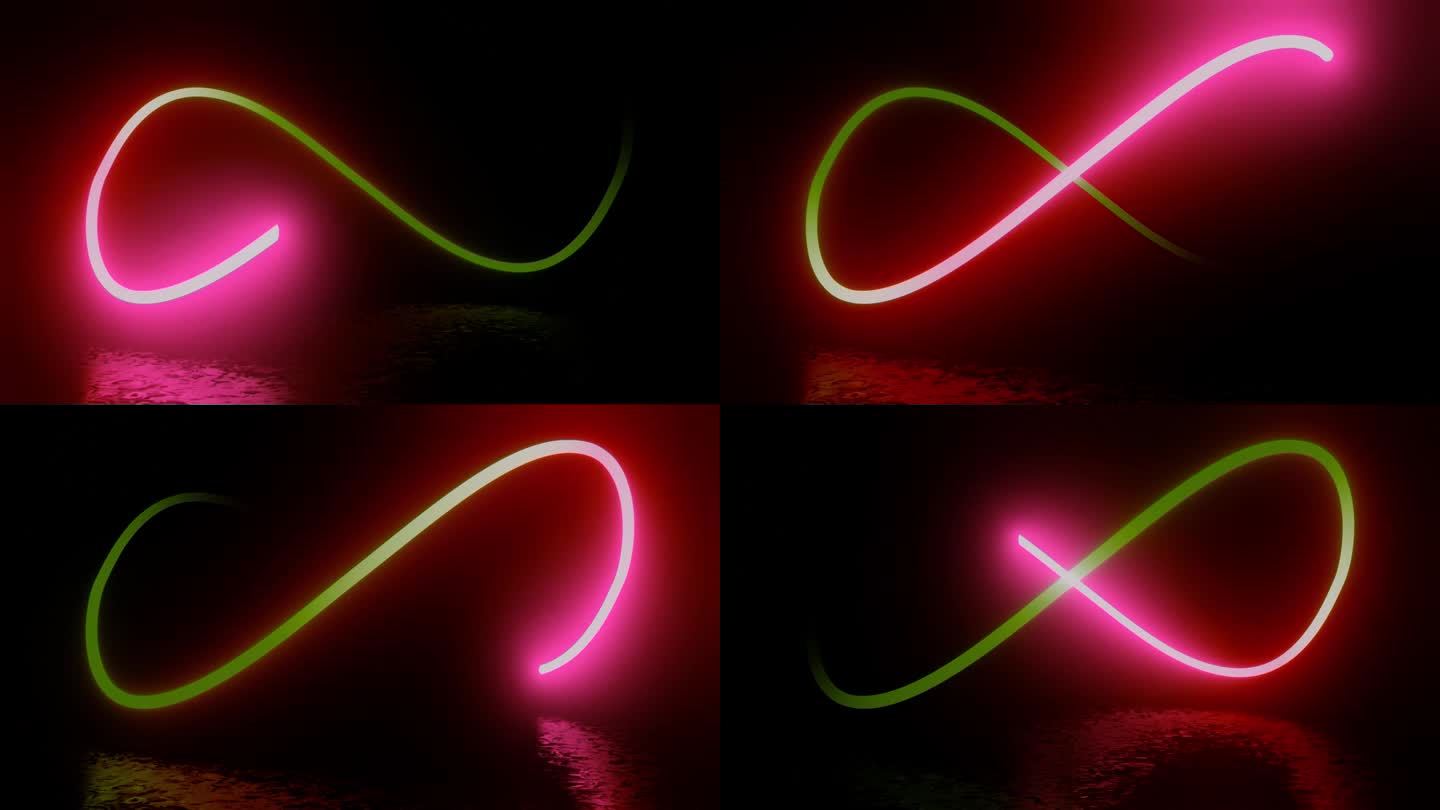 霓虹灯无限标志。3D渲染无缝循环动画。抽象的背景与无限符号。数字的背景。无缝循环。无限符号出现多个发